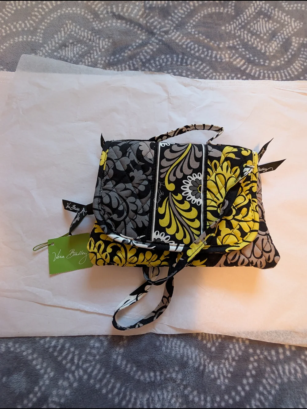 Vera Bradley Quilted Floral Cosmetic Crossbody in Yellow and Gray